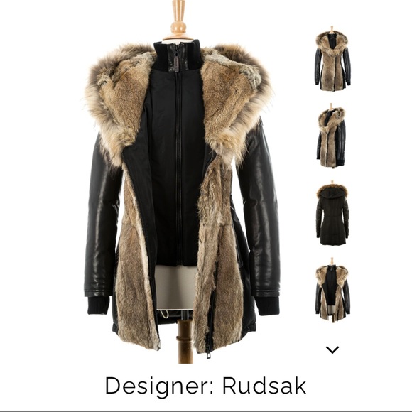 Rudsak Arly Leather Sleeved Parka With Fur Trim size XS - Picture 7 of 9